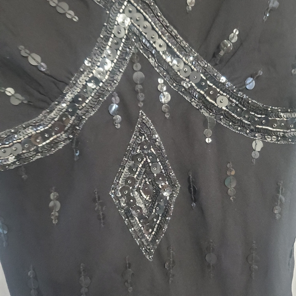 Papell Boutique Vintage Flapper Evening Blouse Silk Black Sequin Embellished  S - Picture 6 of 14